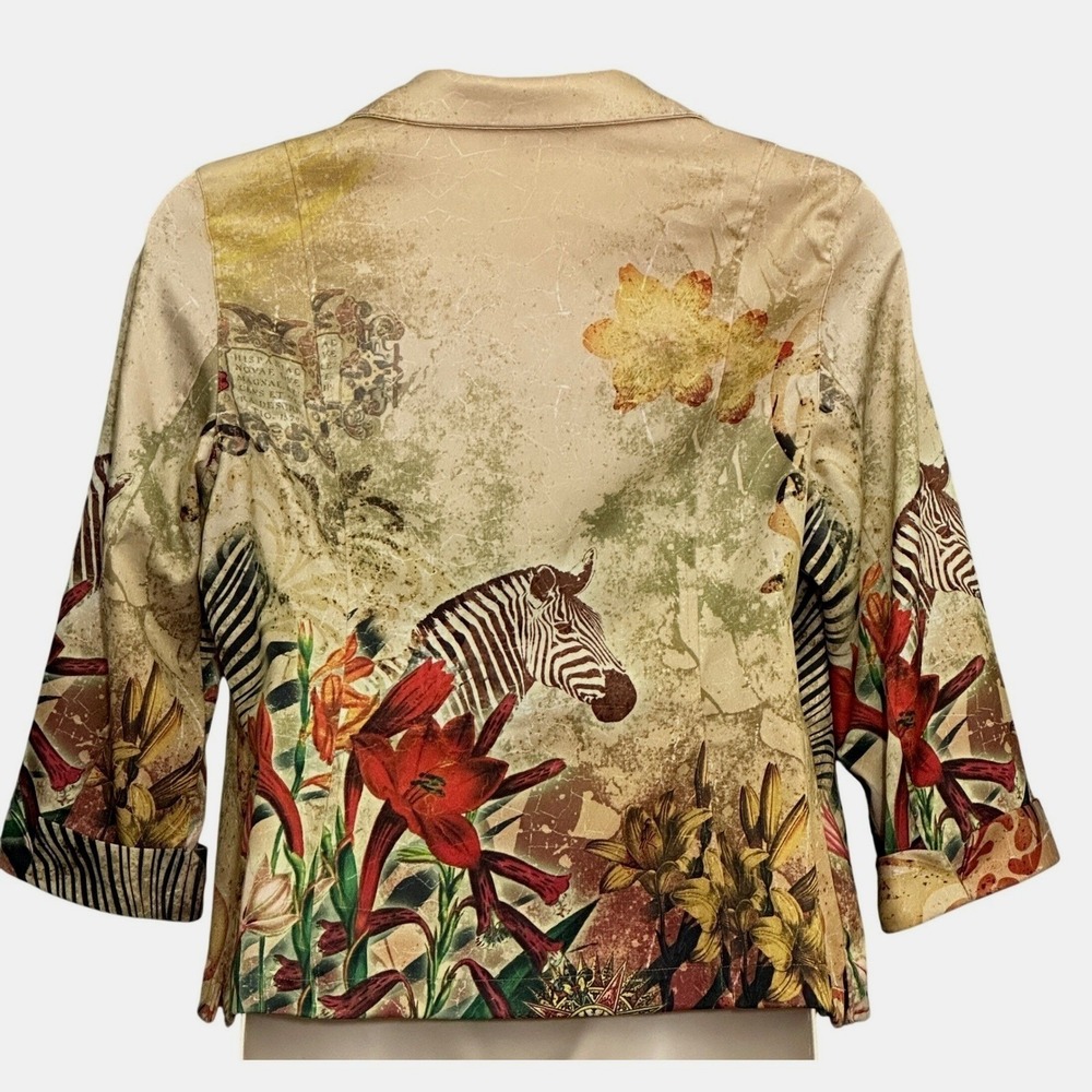 VTG Junglecore Zebra Safari Chic Womens Jacket XL Floral Statement Artistic